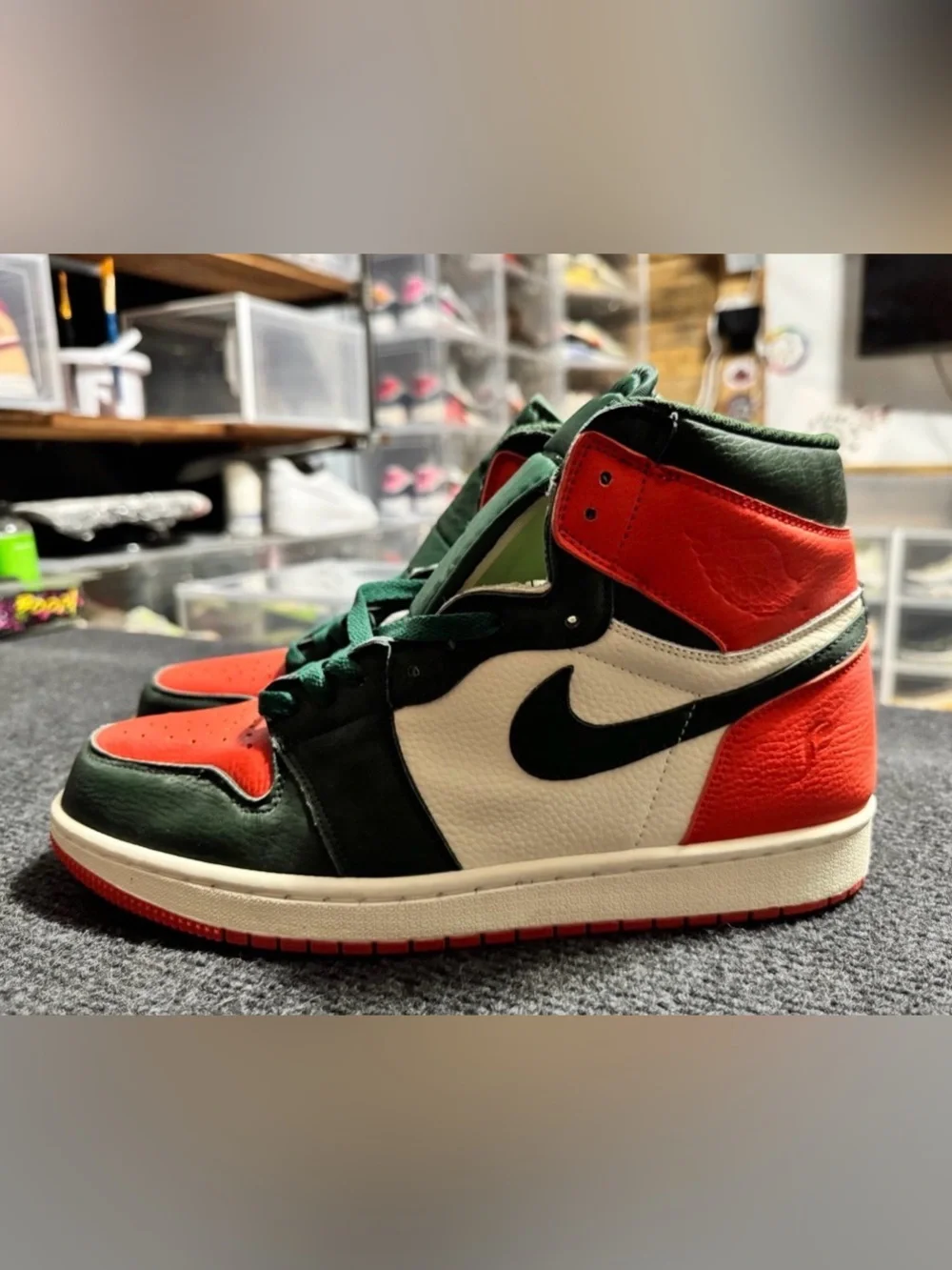Jordan High-Top Sneakers in Green, Red & White